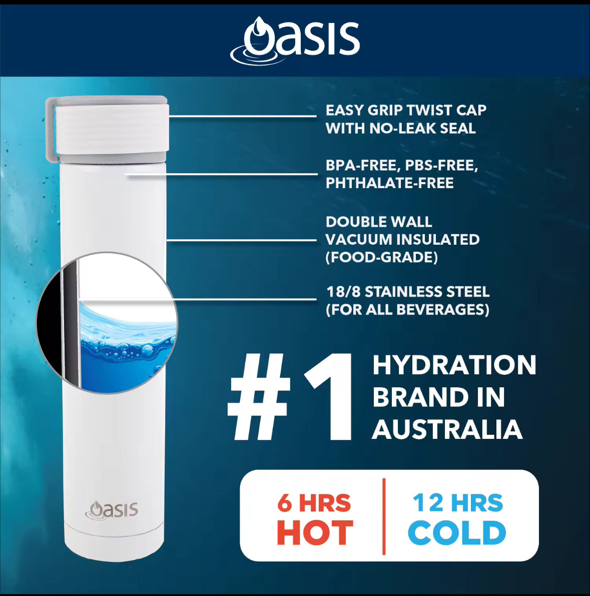 Oasis Skinny Mini Insulated Water Bottle 250ML Matte