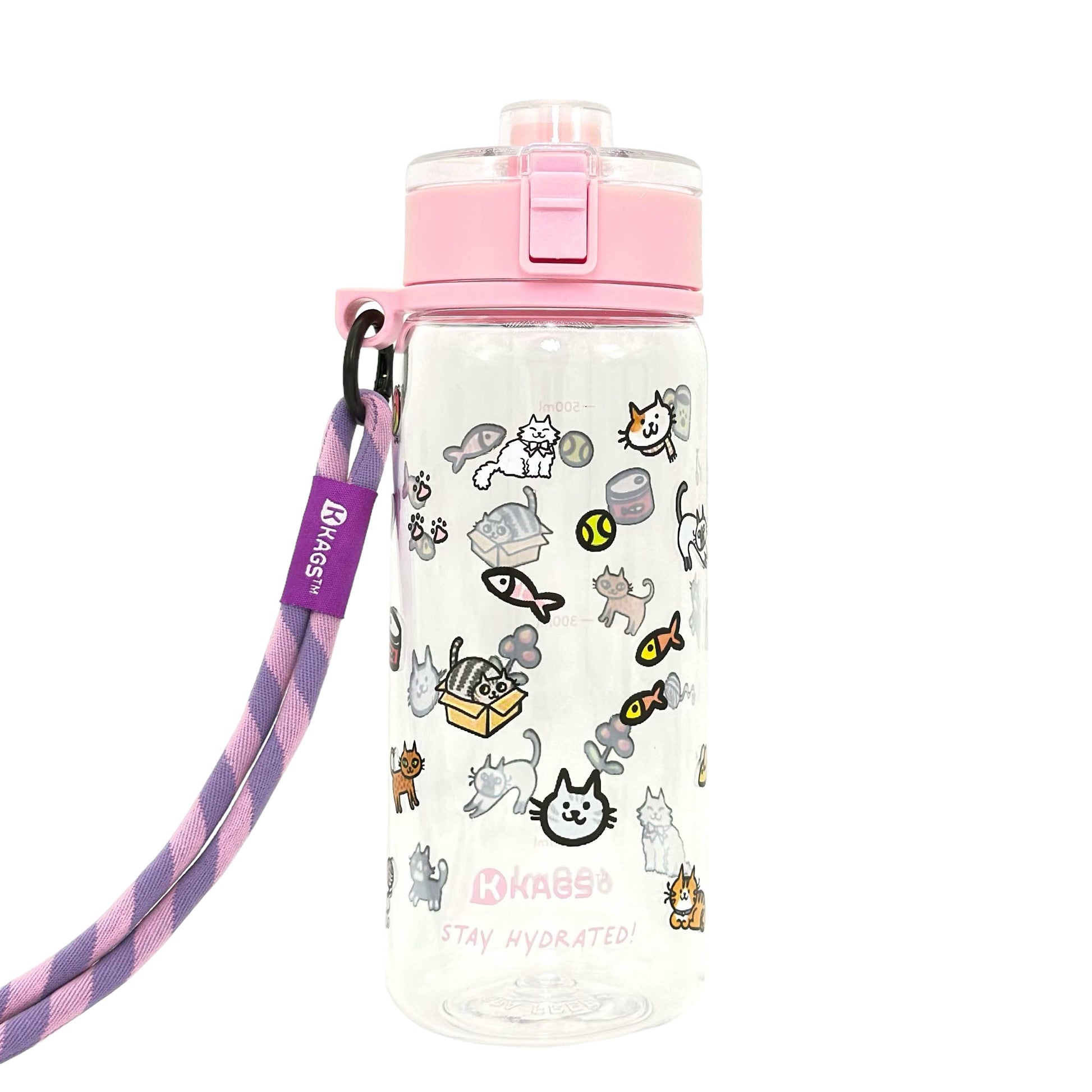 KAGS AQUARECHARGE Series Tritan 600ML Water Bottle w/ Crossbody Strap Cartoon Series