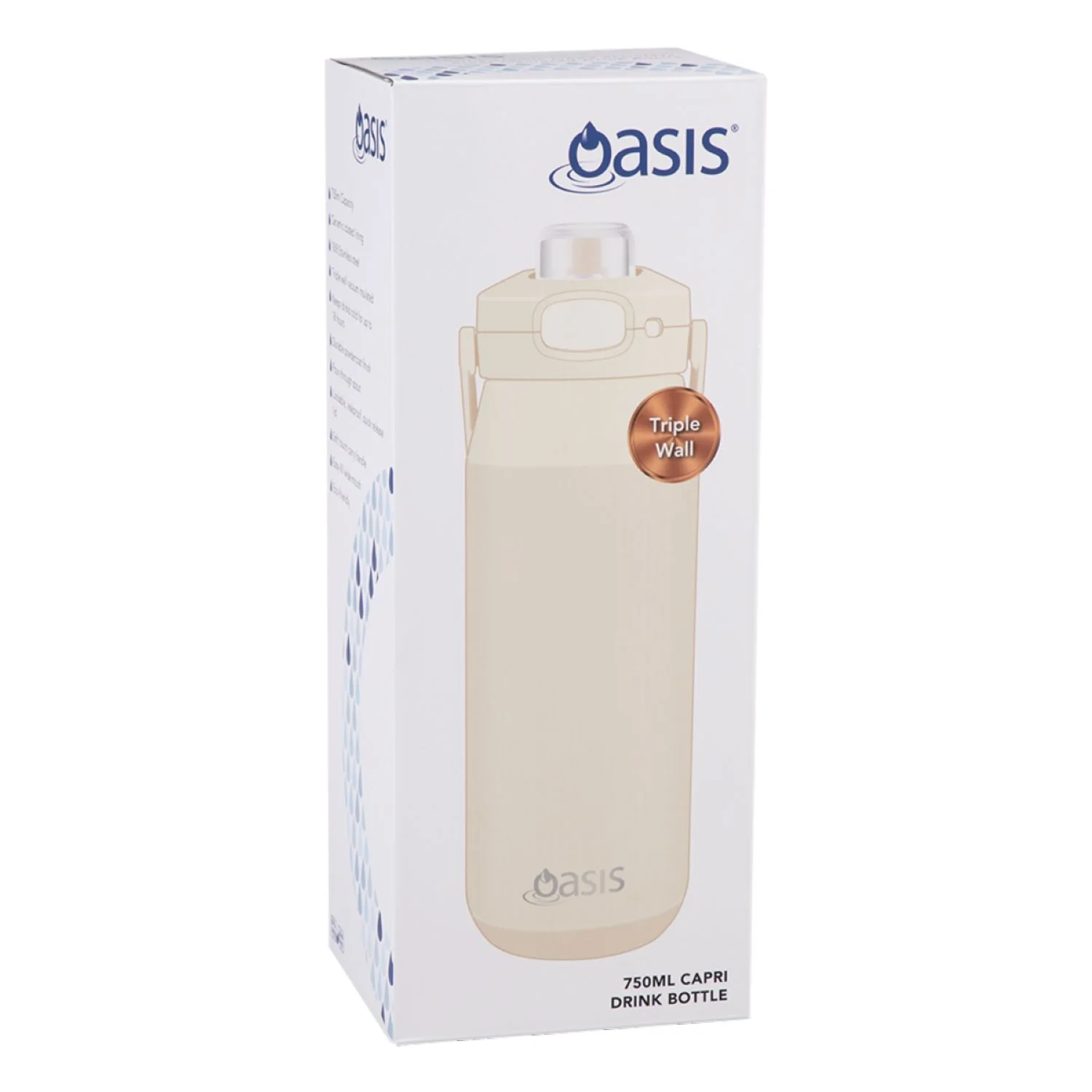 Oasis Ceramic Stainless Steel Triple Wall Capri Quick Release Drink Bottle 750ML